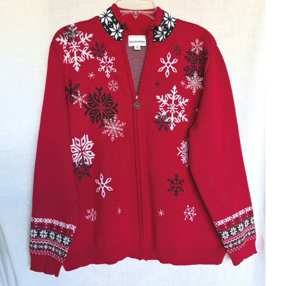 Breckenridge Cardigan Grandma Sweater Cozy Festive Holiday Red Fair Isle XL